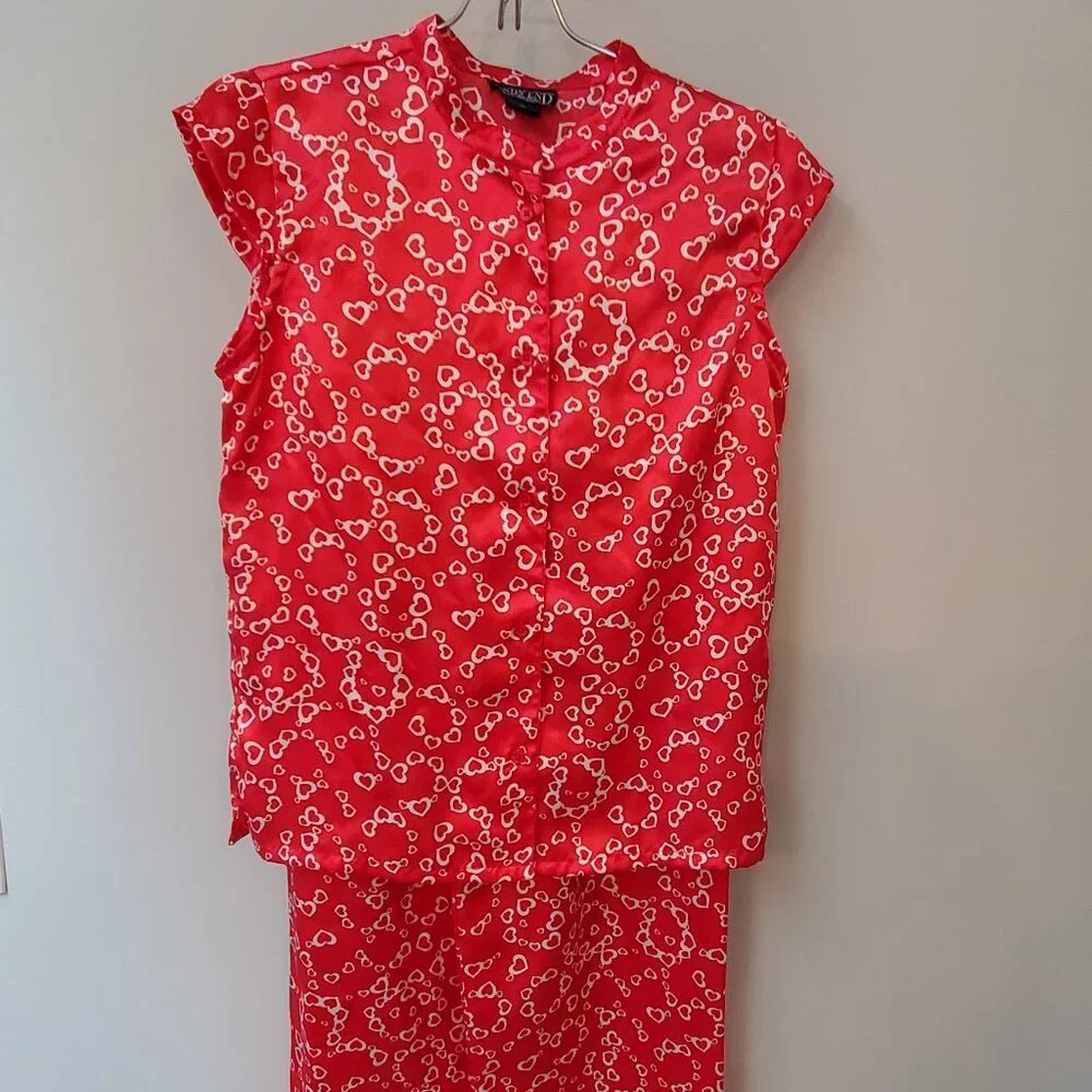 Two Pair Valentine Heart Design Lands' End Pajamas Girls